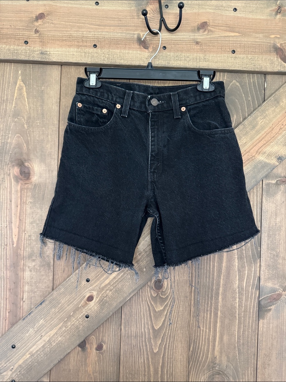 Levi's Black Raw Hem High-Rise Denim Shorts